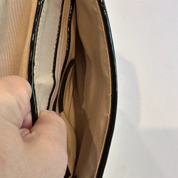 Ann Taylor Bag Clutch Wristlet Woven Wicker Black Patent Leather Classic Preppy - Picture 6 of 8